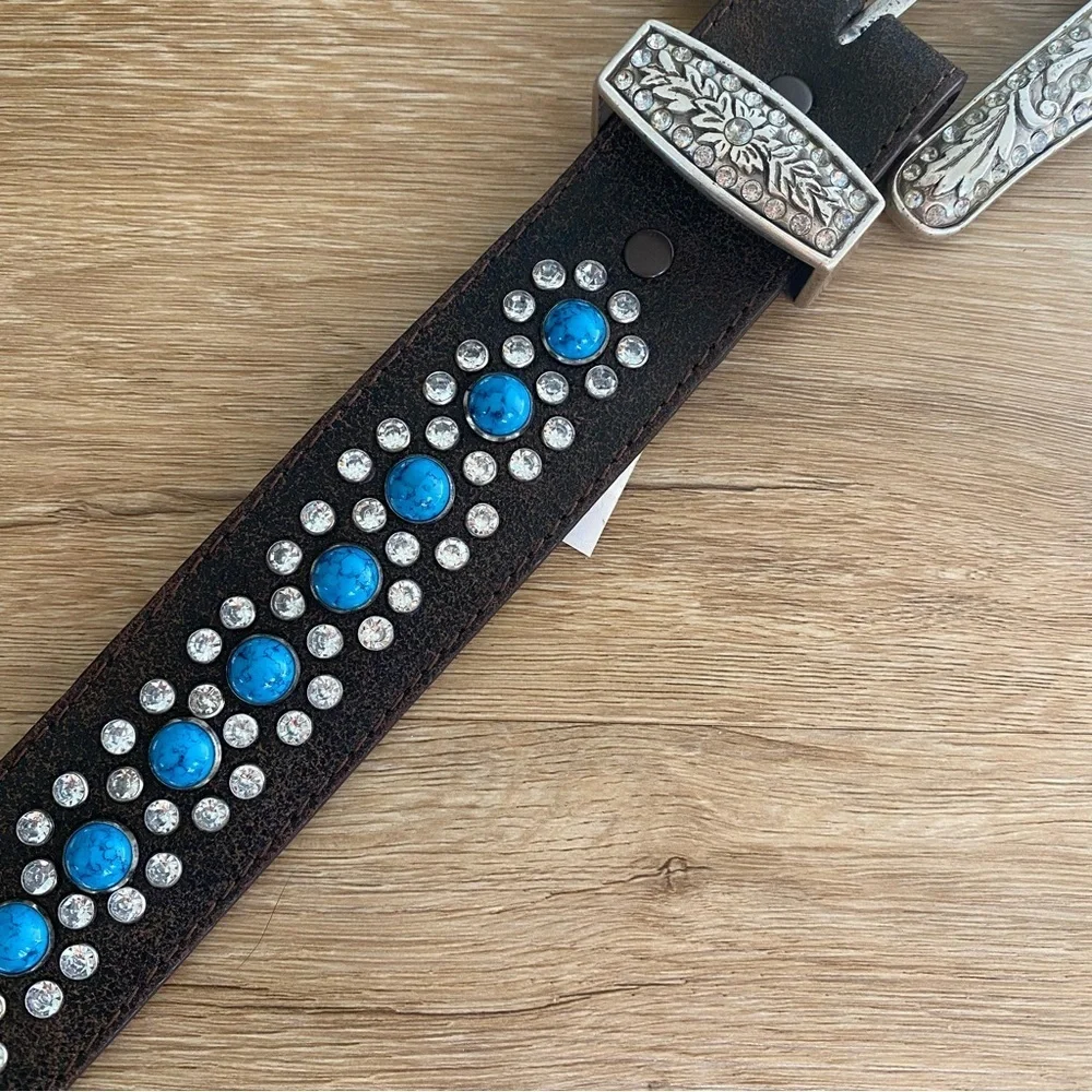 NEW Nocona Turquoise Beaded Leather Western Belt